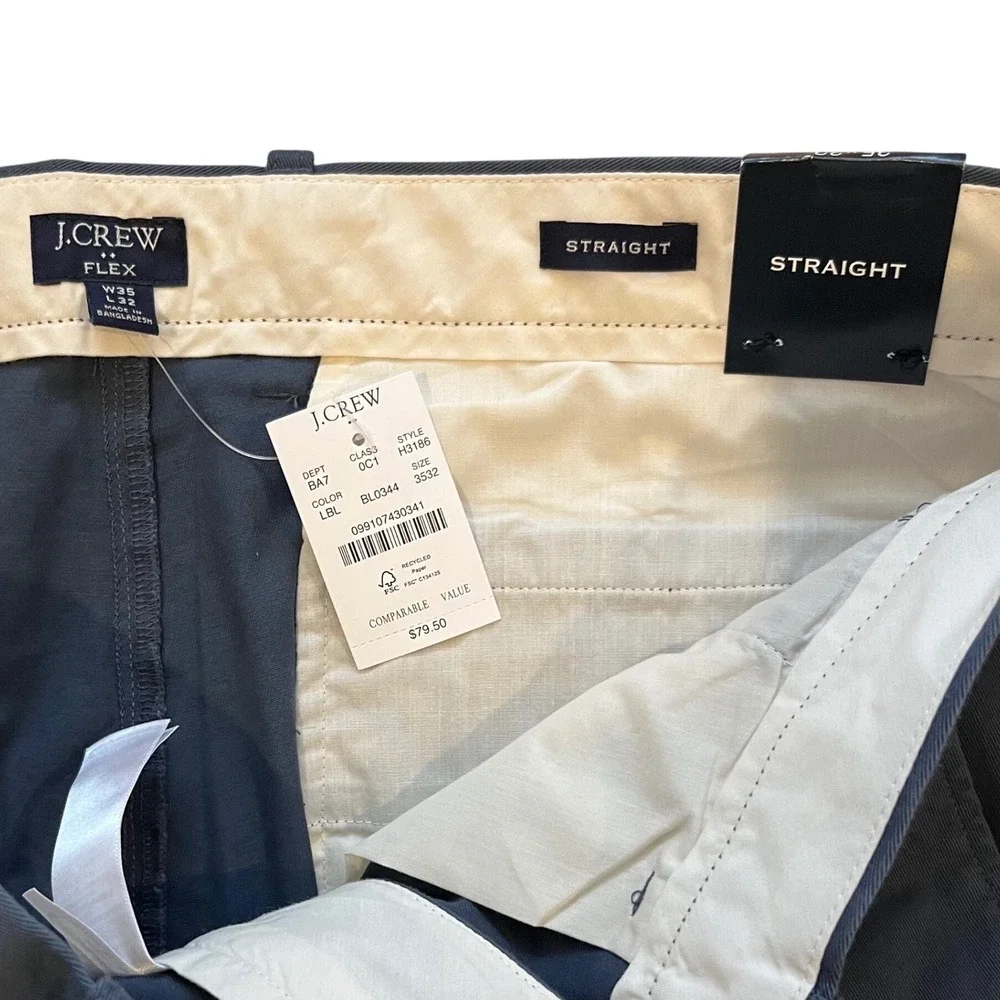 J.Crew Flex‎ Straight Fit Chino Pants Navy Blue 35x32 H3186 New